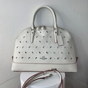 Coach Sierra Satchel Chalk White Butterfly Laser Cut Leather Bag Crossbody Purse